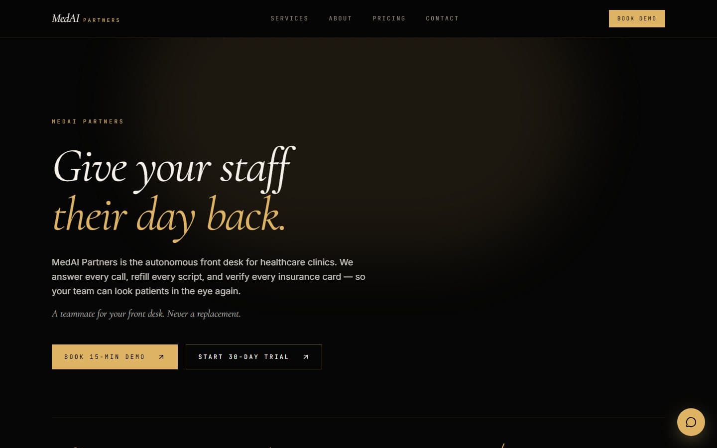 MedAI Partners public website — the autonomous front desk for healthcare clinics