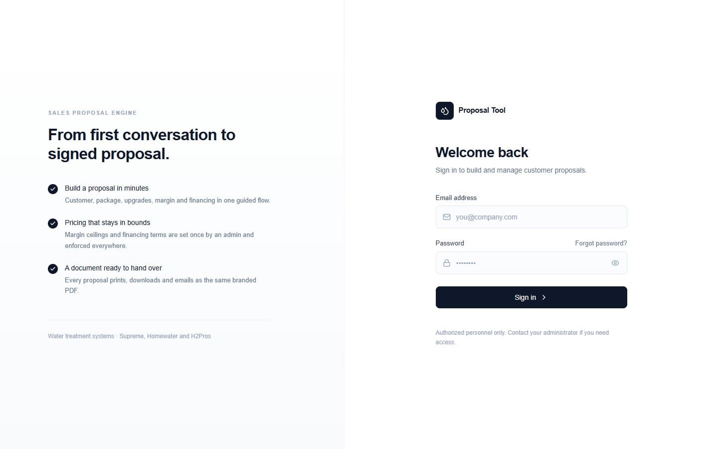 EZOS proposal tool sign-in page