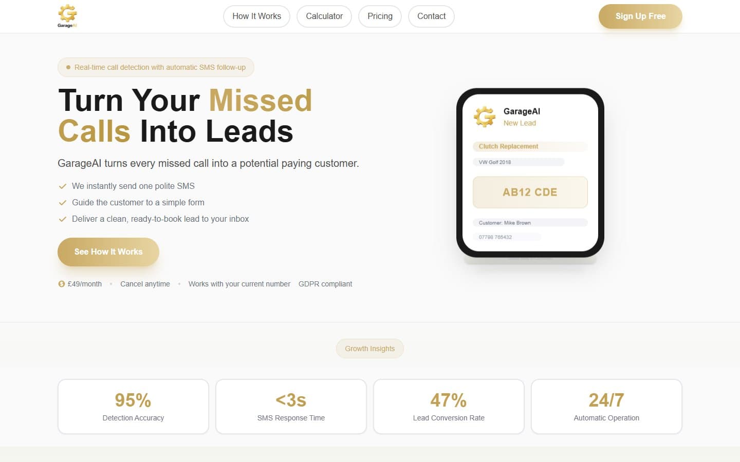 GarageAI — Missed calls → ready-to-book leads for UK garages