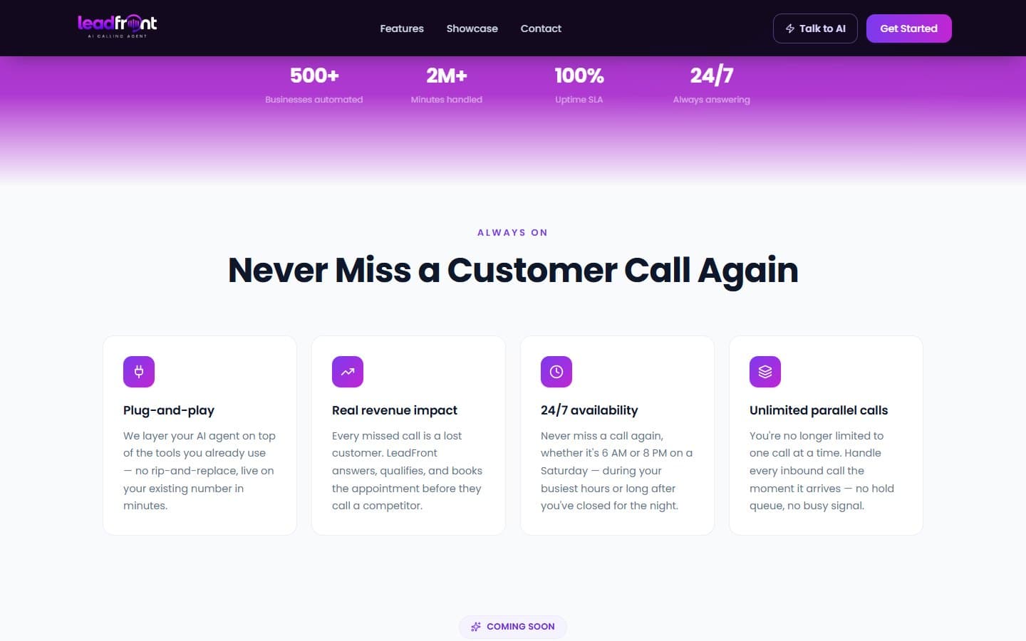 LeadFront platform stats and always-on features